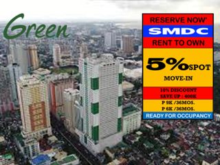 SMDC GREEN RESIDENCES Condo For Sale in TAFT AVE. (DLSU) De La Salle University near in Robison Malate and LRT-Vito Cruz
