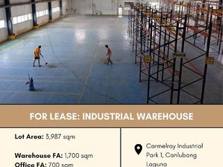 FOR LEASE Warehouse located at Carmelray Industrial Park 1, Canlubang Laguna