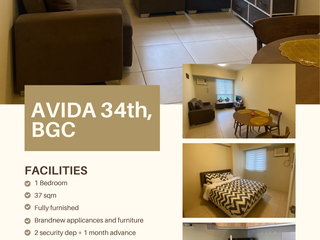 1 bedroom for rent in Avida 34th, BGC across Uptown Mall