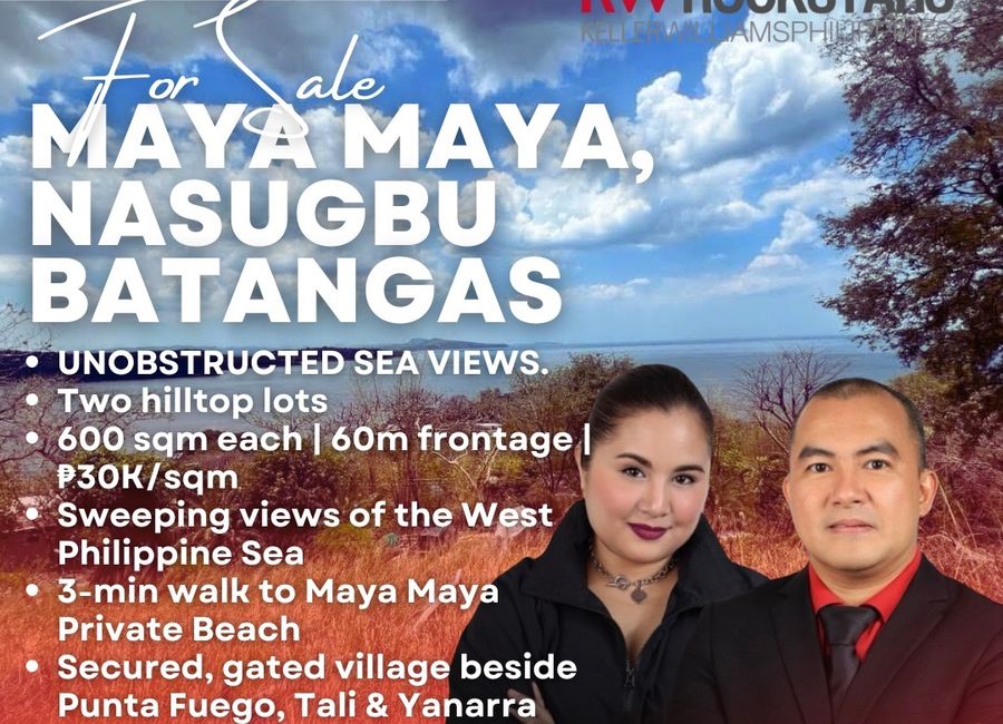 Two Adjacent 600 sqm Hilltop Lots For Sale with Stunning Sea Views in Maya Maya Nasugbu Batangas Near Punta Fuego, Tali Beach Subdivision and Nasugbu