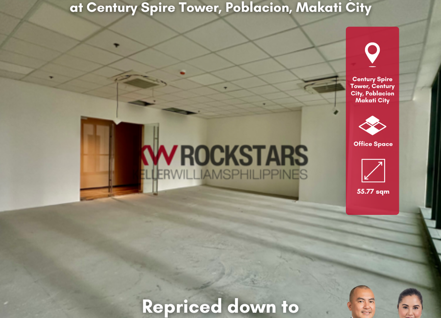 Brand New Grade A, PEZA - Certified 55.77 sqm Office Space For Sale at Century Spire Tower, Century City Poblacion Makati City