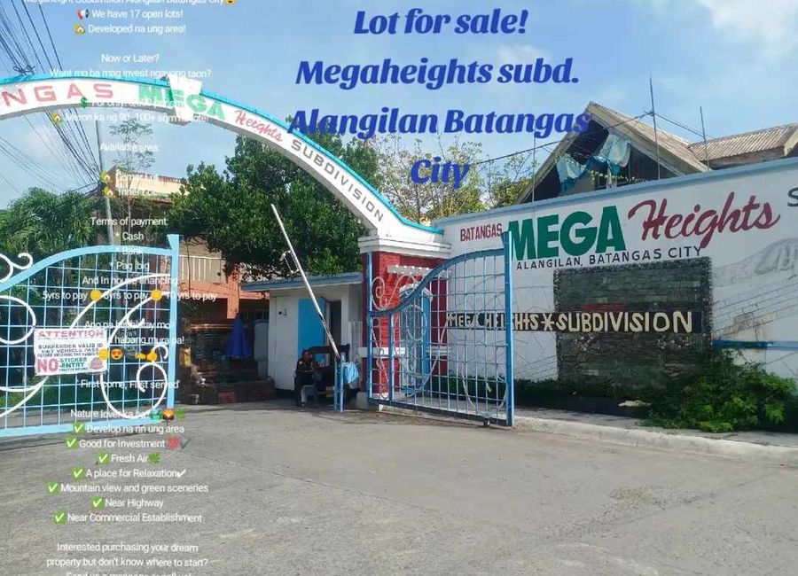 LOT FOR SALE • 805 SQM @ ₱7,500/SQM • De Claro‑Punzalan, Megaheights Subd, Alangilan, Batangas City
