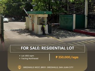 FOR SALE Residential Vacant Lot located at Greenhills West, Brgy. Greenhills, San Juan City