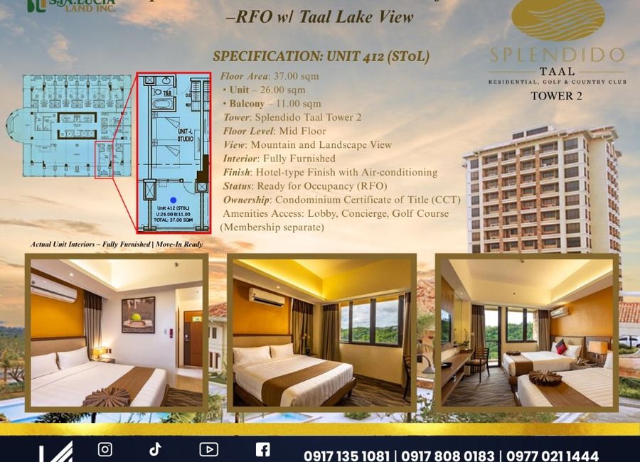 RFO Studio Condotel for Sale in Tagaytay – Splendido Taal Tower, Near Twin Lakes & Tagaytay City