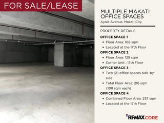 FOR LEASE/FOR SALE: Multiple Makati Office Spaces