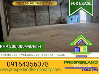 WAREHOUSE FOR LEASE IN VELASQUEZ, TAYTAY, RIZAL