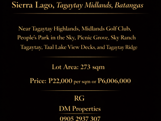 For Sale: Vacant Lot in Sierra Lago, Tagaytay Midlands, Batangas