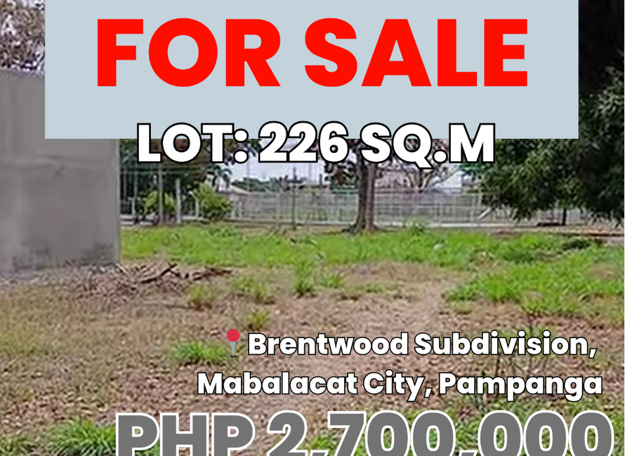 Rush Lot For Sale in Brentwood Subdivision, Mabalacat City, Pampanga