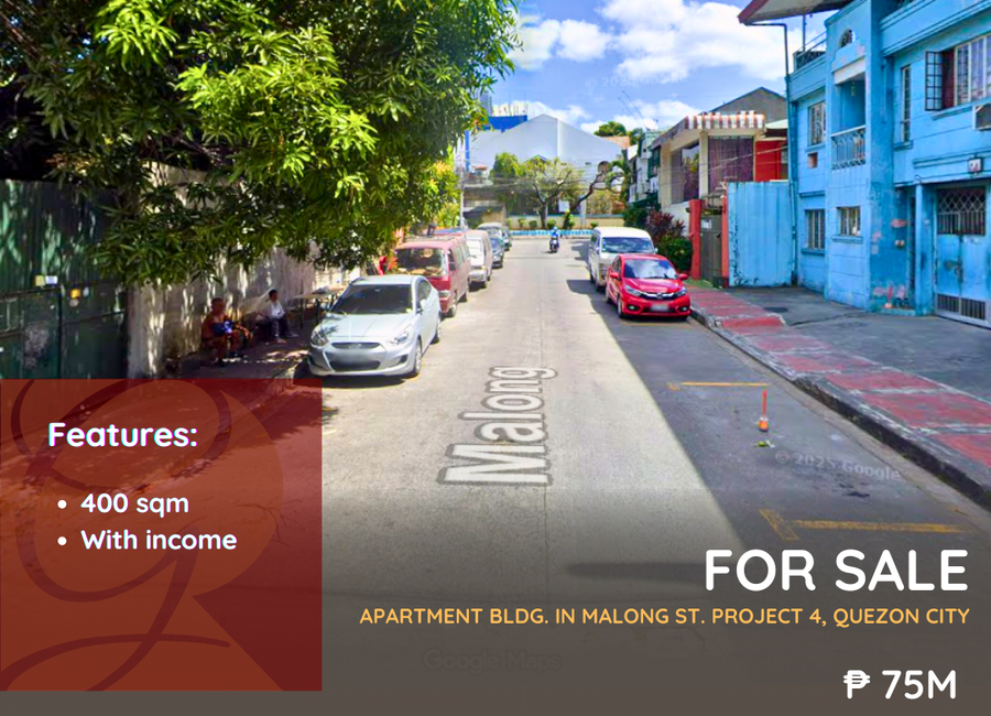 For Sale: Apartment Building located at Malong St., Project 4, Quezon City