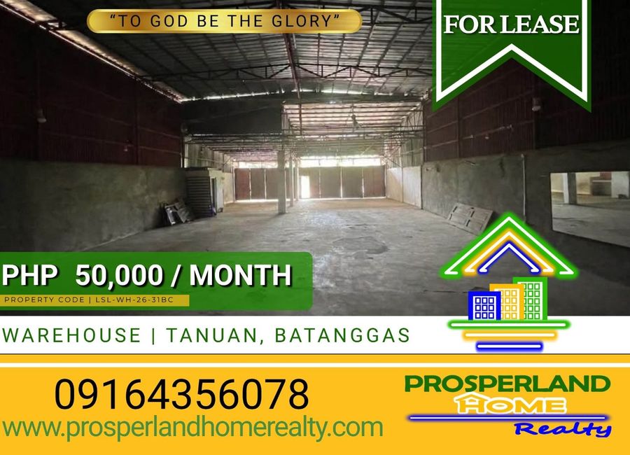 WAREHOUSE FOR LEASE IN TANAUAN CITY, BATANGAS