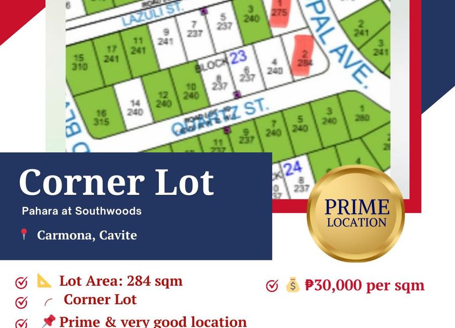 FOR SALE: Corner Lot at Pahara, Southwoods | ₱30K/sqm | 284 sqm