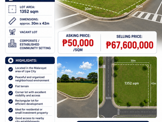Prime 1,352 sqm Lot in Malarayat, Lipa City | ₱20K/sqm