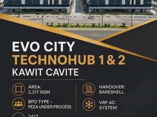 PEZA-Registered 2,217 SQM BPO Office Space for Lease in Kawit Cavite CBD | VRF AC | 24/7 Operation | Bare Shell