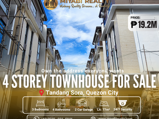 For Sale Brand New 4 Storey Townhouse with 24/7 Security in Tandang Sora Quezon City - LSS