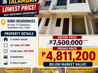 FORECLOSED 3-STOREY HOUSE & LOT FOR SALE IN TALAMBAN CEBU CITY