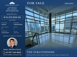 225.08 SQM Bi-Level Penthouse for Sale | The Stratosphere Makati | 3BR | ₱65.273M