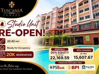 17k MONTHLY AMORTIZATION.  CORNER STUDIO UNIT IN TUSCANIA TOWERS KAUSAWAGAN CAGAYAN DE ORO CITY
