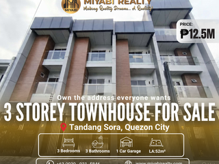 3 Storey Townhouse in Tandang Sora Quezon City For Sale  | 12.5M For Sale  - LSS