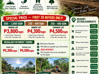 Small Farm Residential in Alfonso Cavite For Sale, Near Tagaytay Installment up po 5 yrs to pay, 0% Interest