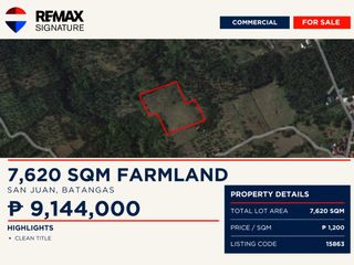 FOR SALE | 7,620 SQM FARMLAND IN SAN JUAN, BATANGAS | ₱1,200/SQM | ₱9.144M TOTAL