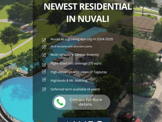 NEW RESIDENTIAL LOT FOR SALE IN NUVALI| NR. Mondia,Lumira,Venare, Mirala, Treveia