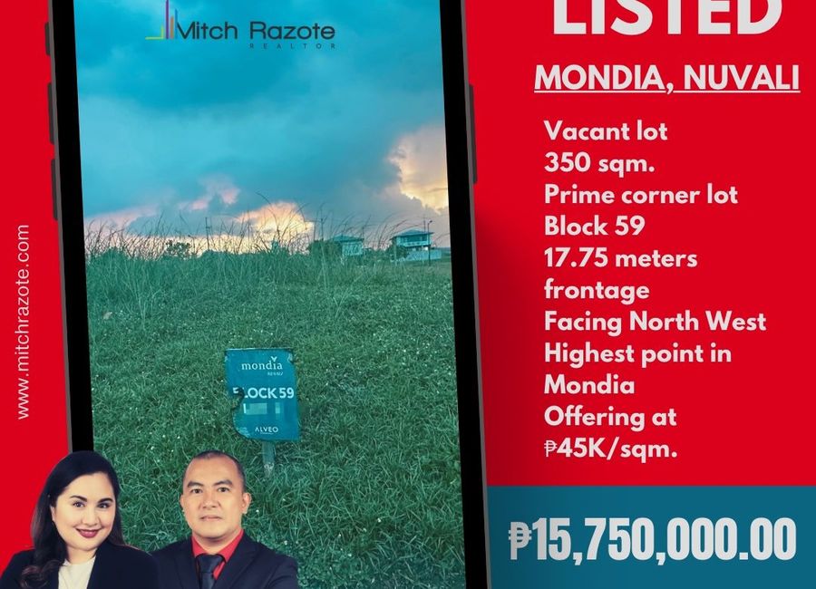 Prime Elevated Corner Lot For Sale at Mondia, Nuvali Near Xavier School, Miriam College, and Everest Academy Nuvali