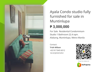 Ayala Condo studio fully furnished for sale in Muntinlupa